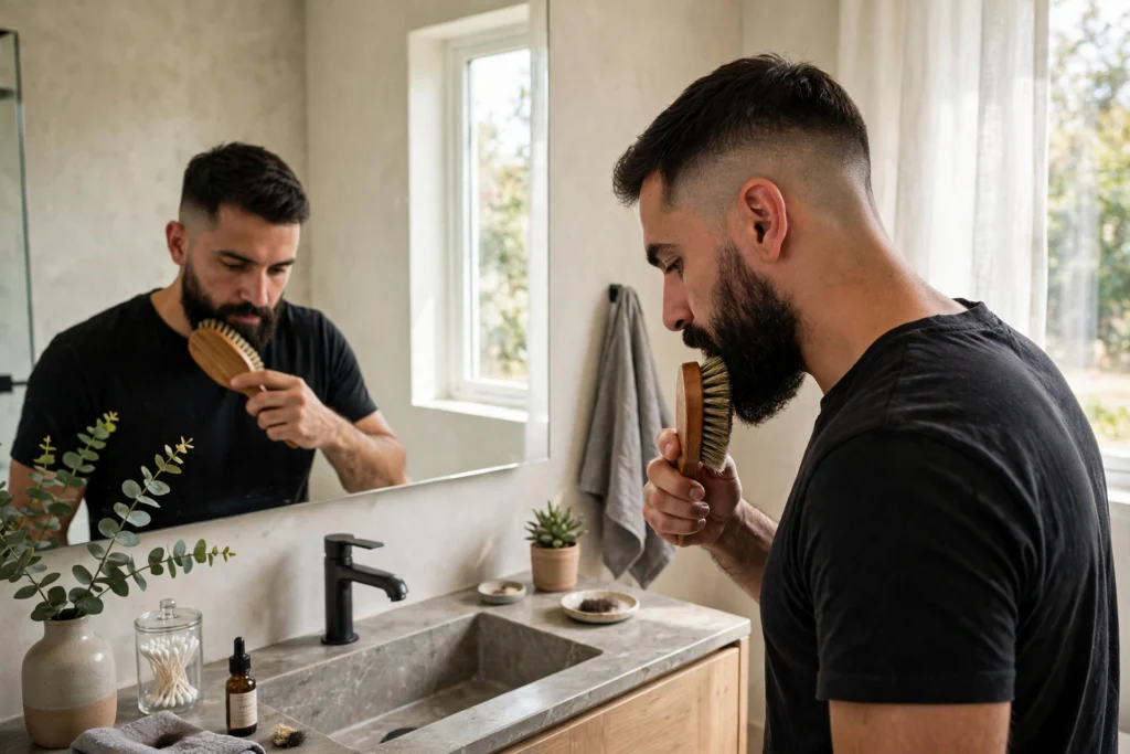 Daily beard brushing to maintain the blend