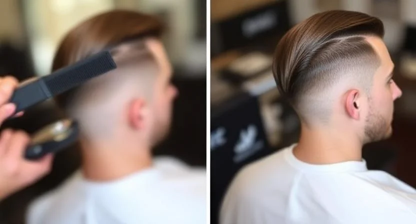 Low Taper Fade with Slicked-Back Hair