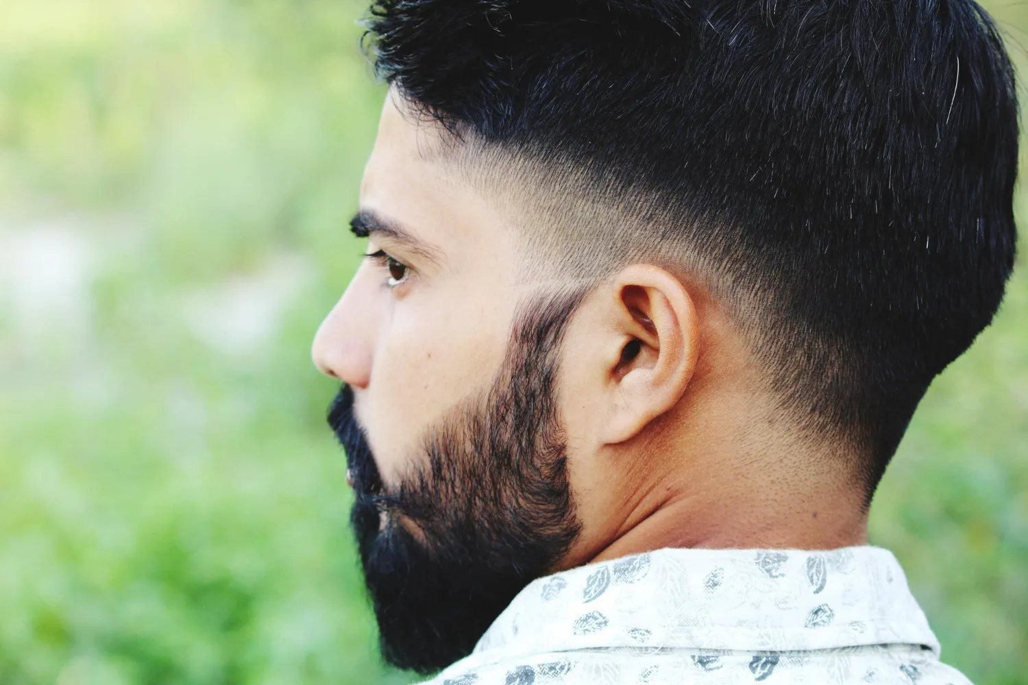 Low taper fade haircut on curly hair showing texture management