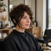 Woman with a textured bixie haircut in a salon