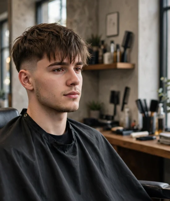 Man with a low taper fade and textured fringe