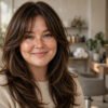 Woman with long layered haircut flattering a round face
