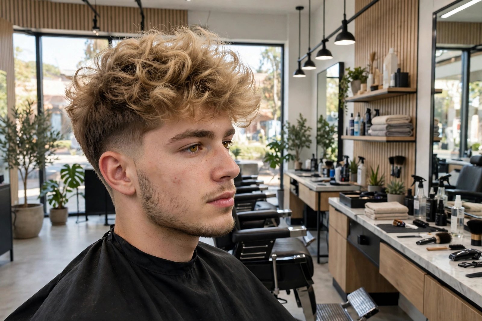 Low taper fade with fluffy hair on top