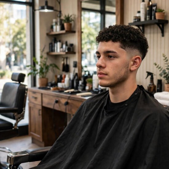 Low taper fade with sponge curls