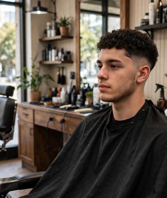 Low taper fade with sponge curls