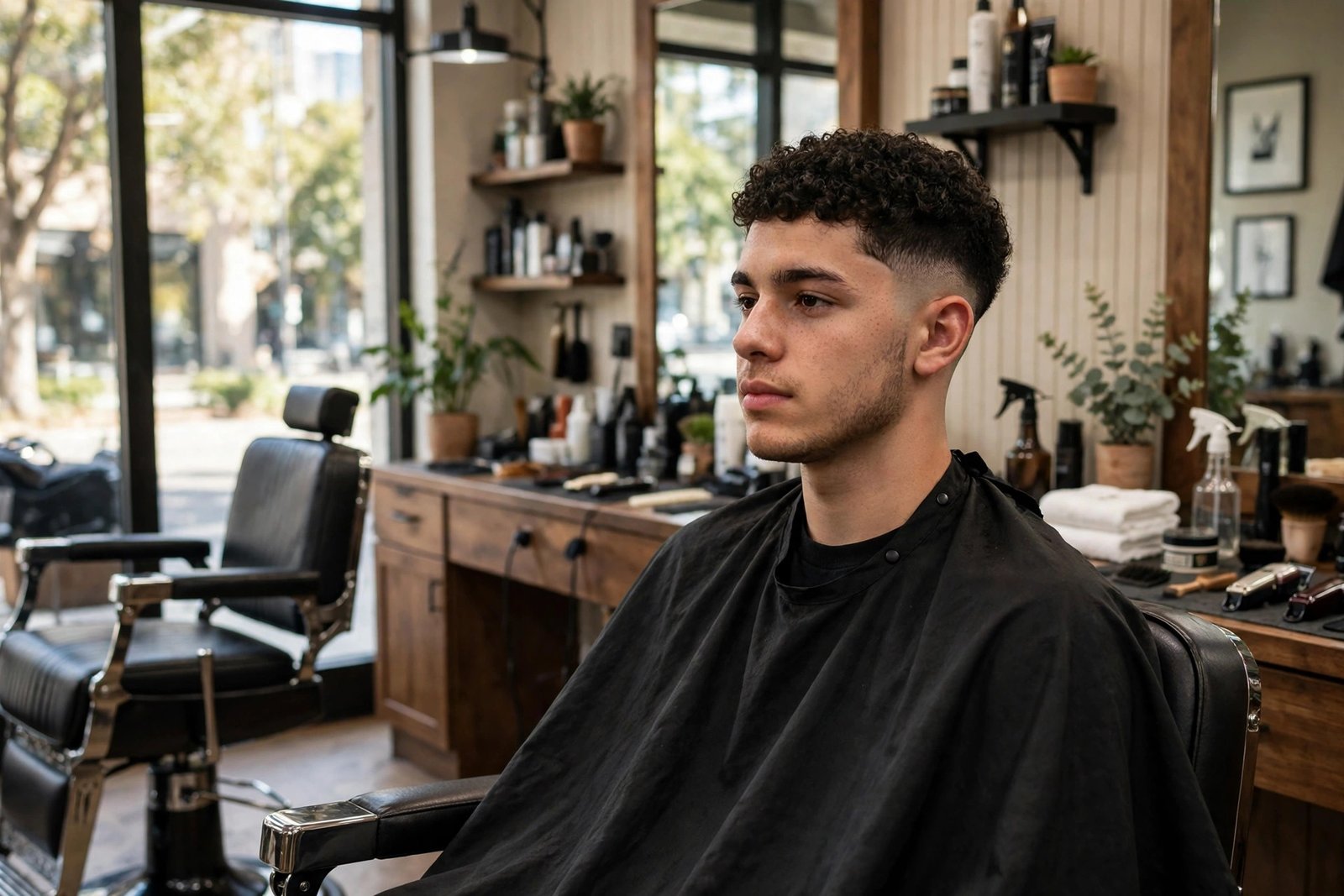 Low taper fade with sponge curls