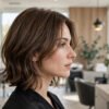 Woman with a soft layered lob haircut