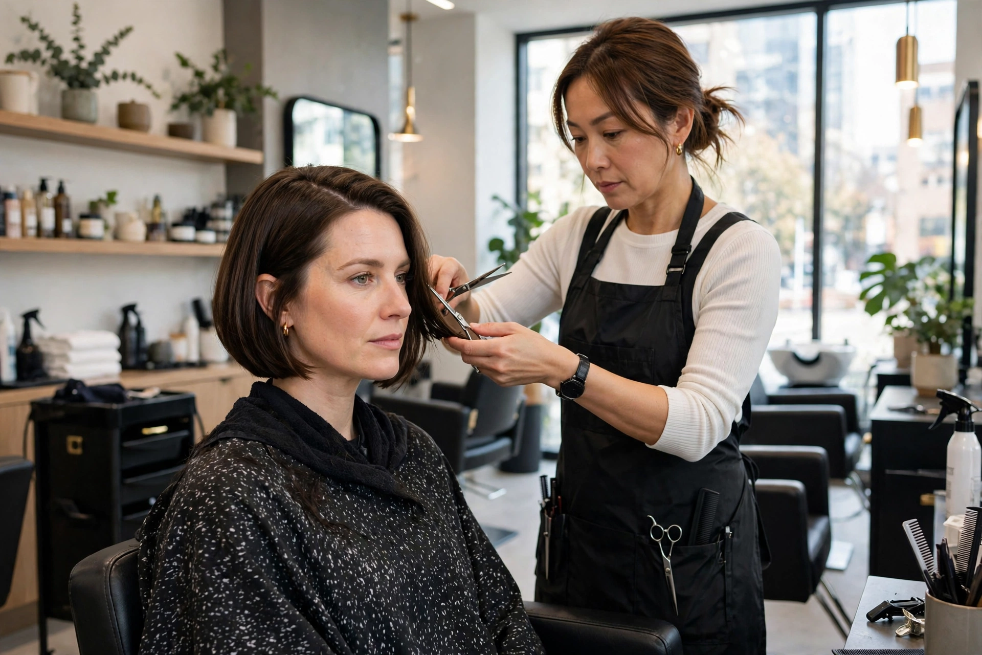 Chin-length bob with a side part for a heart-shaped face