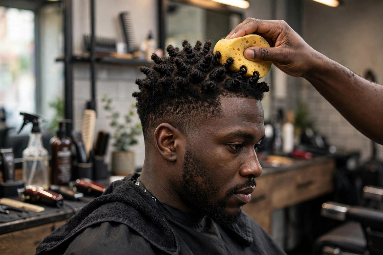 Curl sponge defining coils on short coily hair