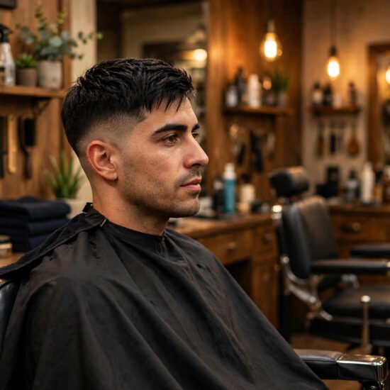 Man with a low taper fade and textured crop on straight hair