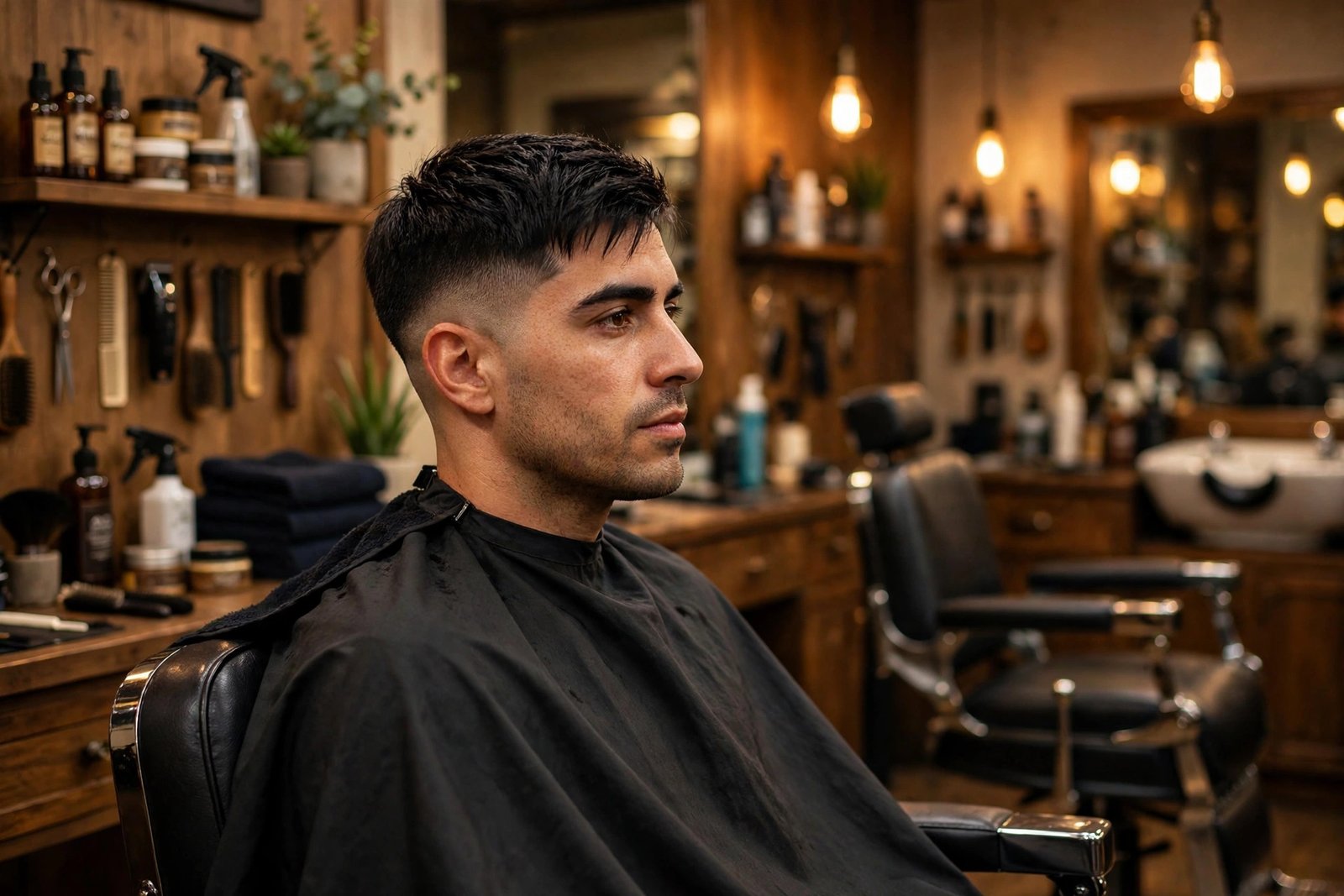 Man with a low taper fade and textured crop on straight hair